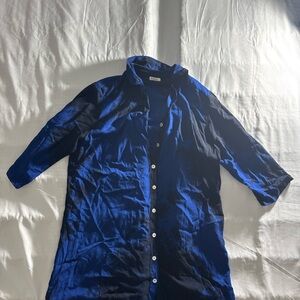 Longline Button-Up Shirt Jacket in Royal Blue